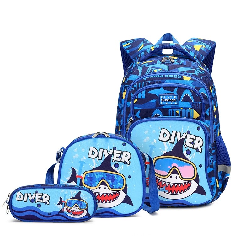 Mochila Oxford de gran capacidad con dibujos animados de 3 piezas