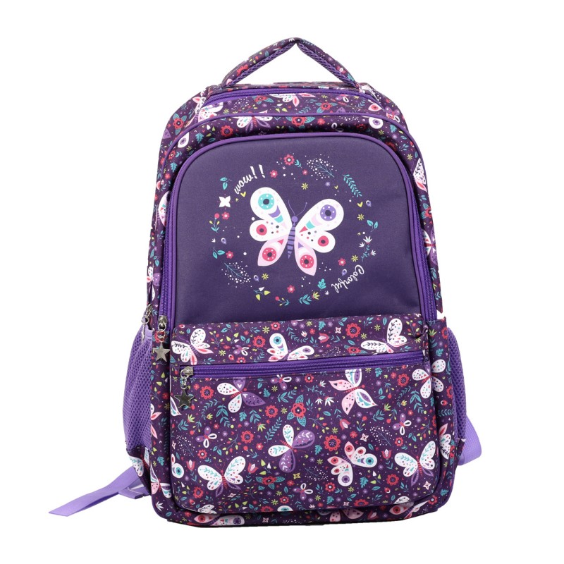 Mochila escolar de poliéster con estampado de mariposas