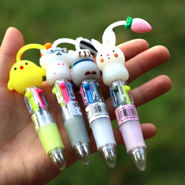 Bolígrafo retráctil Mini de 4 colores de dibujos animados lindo