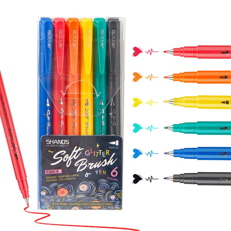 Pluma de acuarela de punta suave con purpurina, marcador de contorno para pintar bocetos