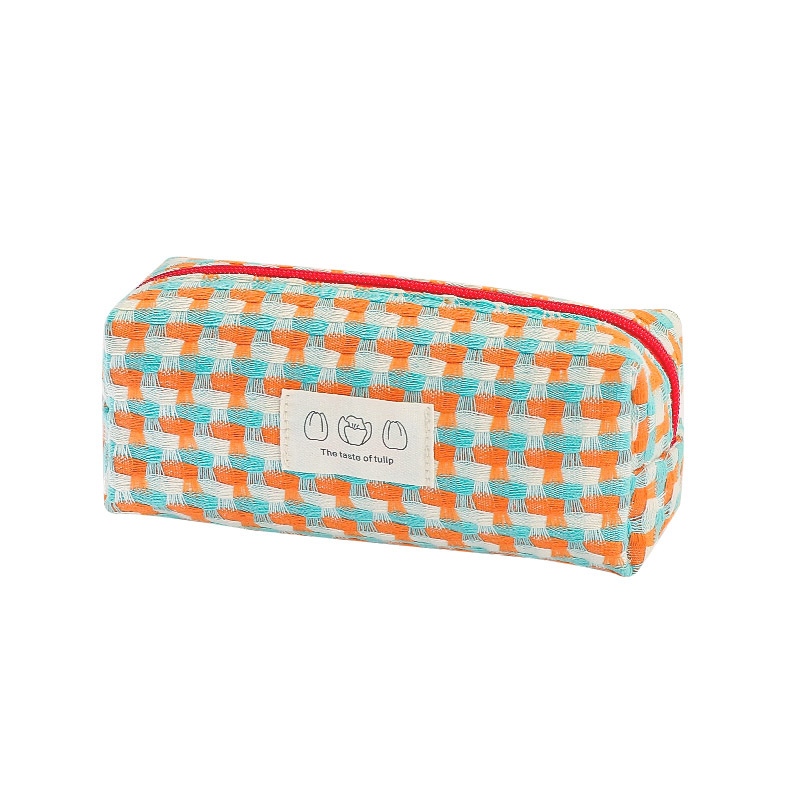Bolsa de lápices tejida simple arcoíris